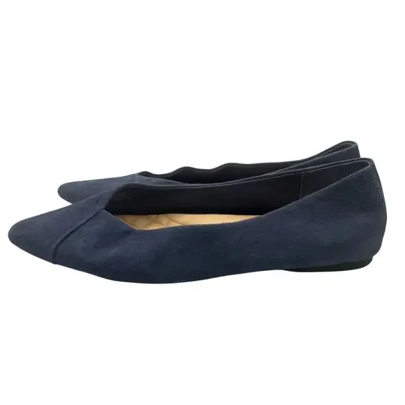 Birdies Starling Navy Suede Pointed Flats Women’s 10.5 Quilted Footbed - Picture 5 of 10